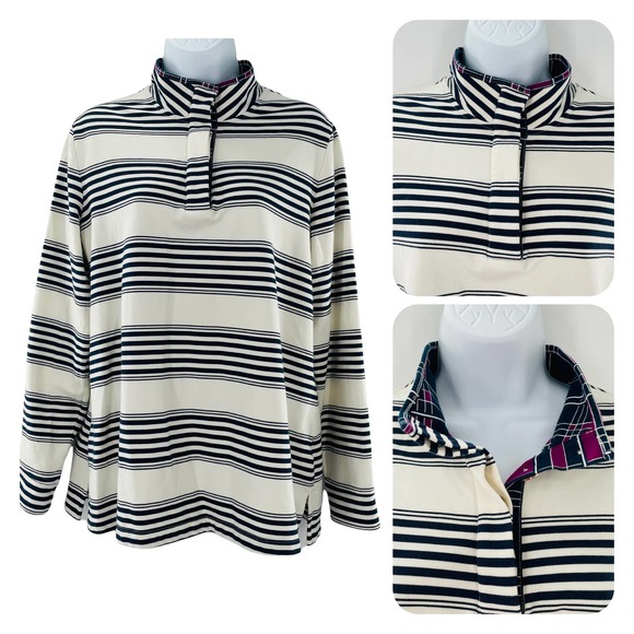 CHARTER CLUB Women's Top 0X Navy White Stripe Mock Turtle Neck Long Sleeve - Picture 1 of 13